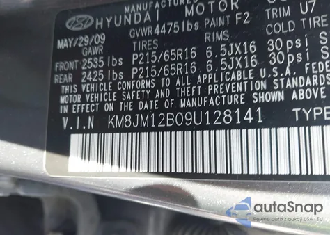 2009 Hyundai Tucson Gls z USA, uszkodzony, nr VIN KM8JM12B09U128141